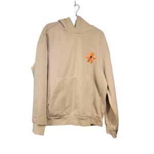 H&M Beige XL Hoodie Orange Embroidered Flower Pocket Relaxed Fit Thick Soft Cozy